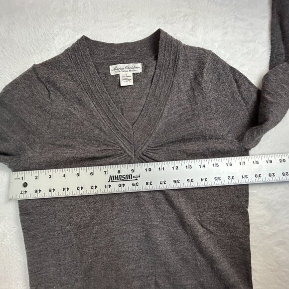 Marisa Christina Womens Gray Italian Merino Wool V-Neck Sweater Size 8 Pullover - Picture 6 of 7